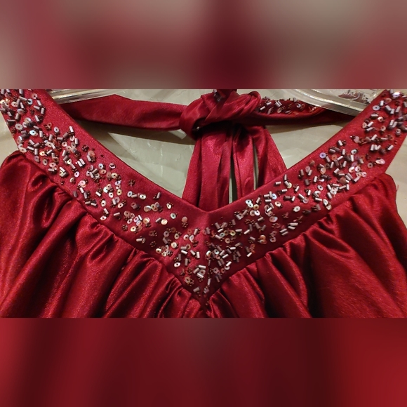 Maroon Jodi Kristopher Long Slit Prom Dress - Picture 8 of 8